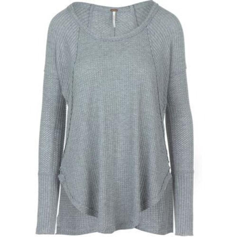 Free People Top Womens Medium Ventura Drippy Thermal Light Blue Waffle Knit